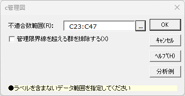「c 管理図」ダイアログ