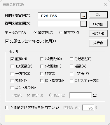 「曲線のあてはめ」ダイアログ