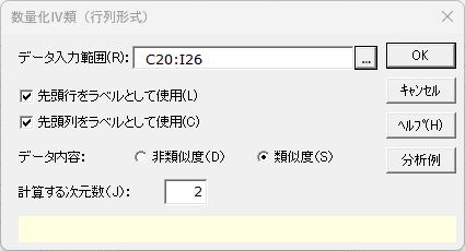 「数量化Ⅳ類（行列形式）」行列形式ダイアログ