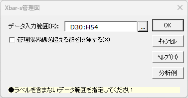 「Xbar-s 管理図」ダイアログ
