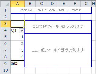 Q1を行フィールドへドラッグ Q1を行フィールドへドラッグ